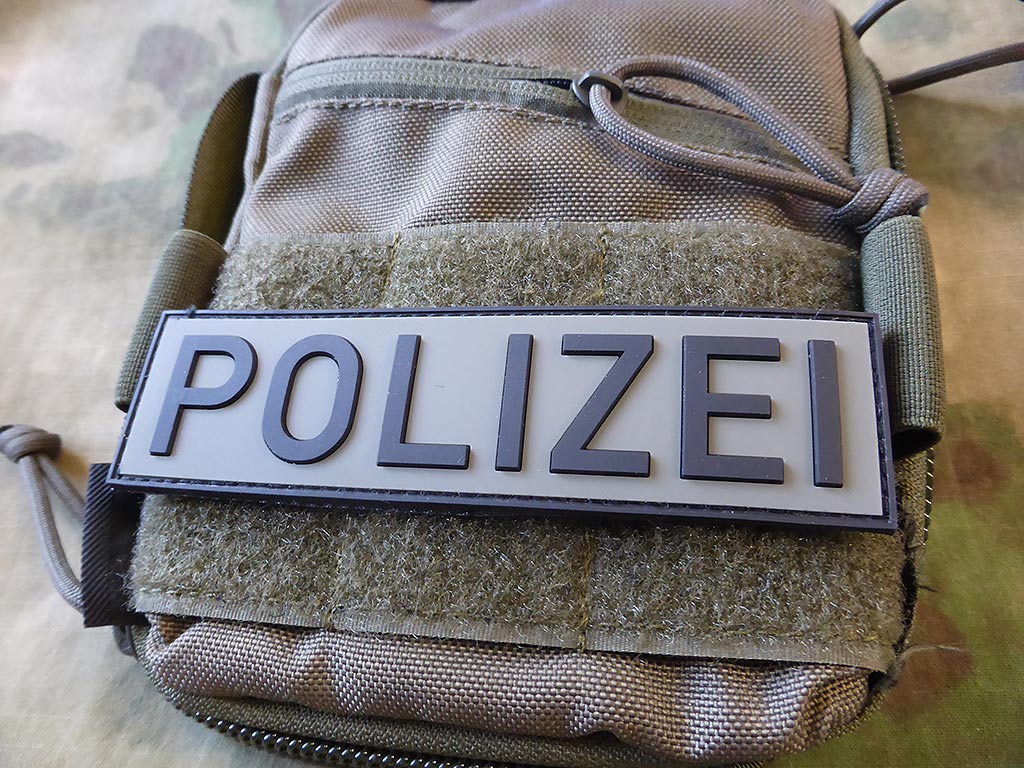 Polizei Schriftzug Patch, steingrau-oliv / 3D Rubber patch