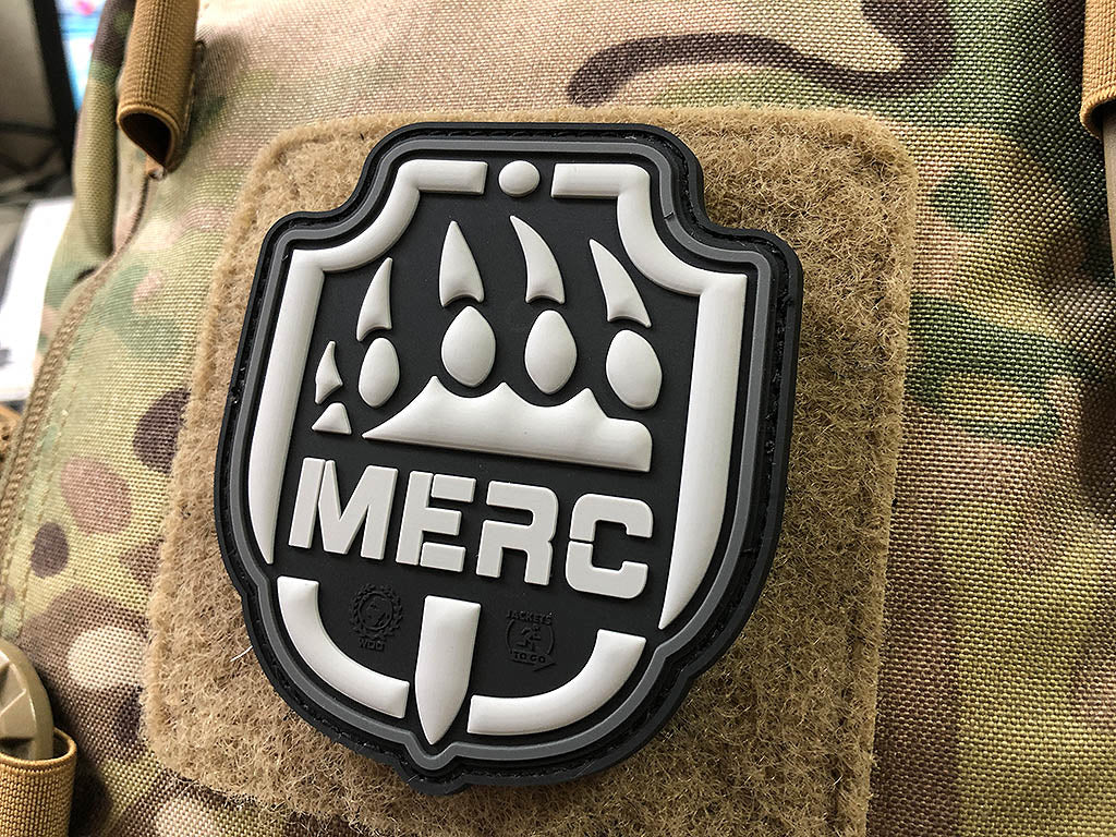 Patch MERC / Söldner, gris pierre olive / Patch caoutchouc 3D