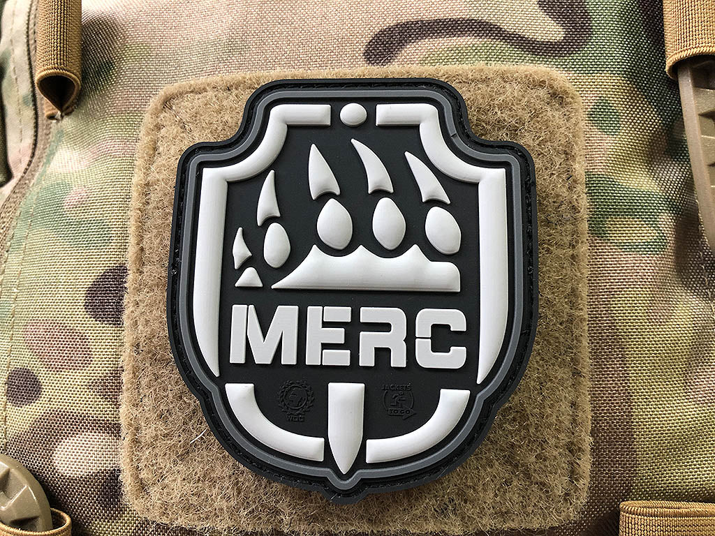 Patch MERC / Söldner, gris pierre olive / Patch caoutchouc 3D