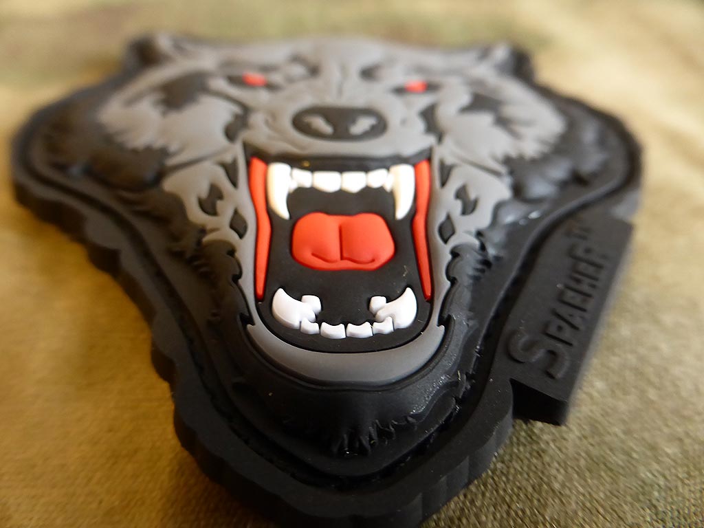 JTG Angry Wolf Head Patch, rouge-gris / JTG 3D Rubber Patch