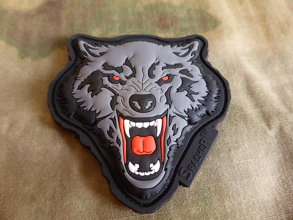 JTG Angry Wolf Head Patch, rouge-gris / JTG 3D Rubber Patch