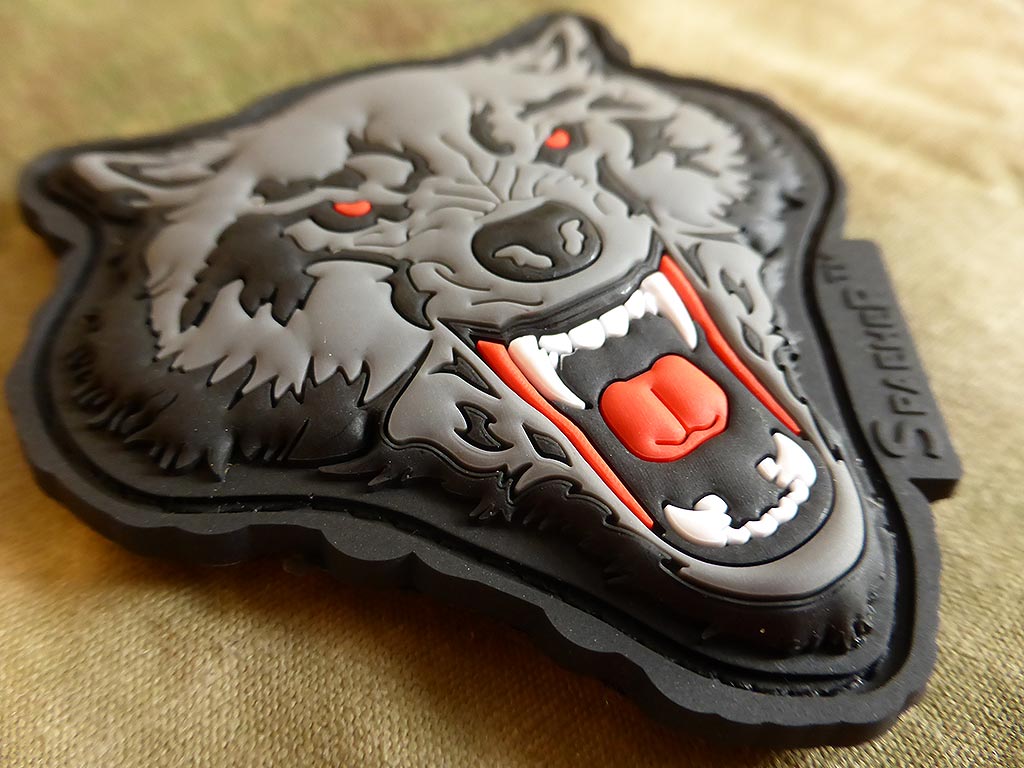 JTG Angry Wolf Head Patch, rouge-gris / JTG 3D Rubber Patch