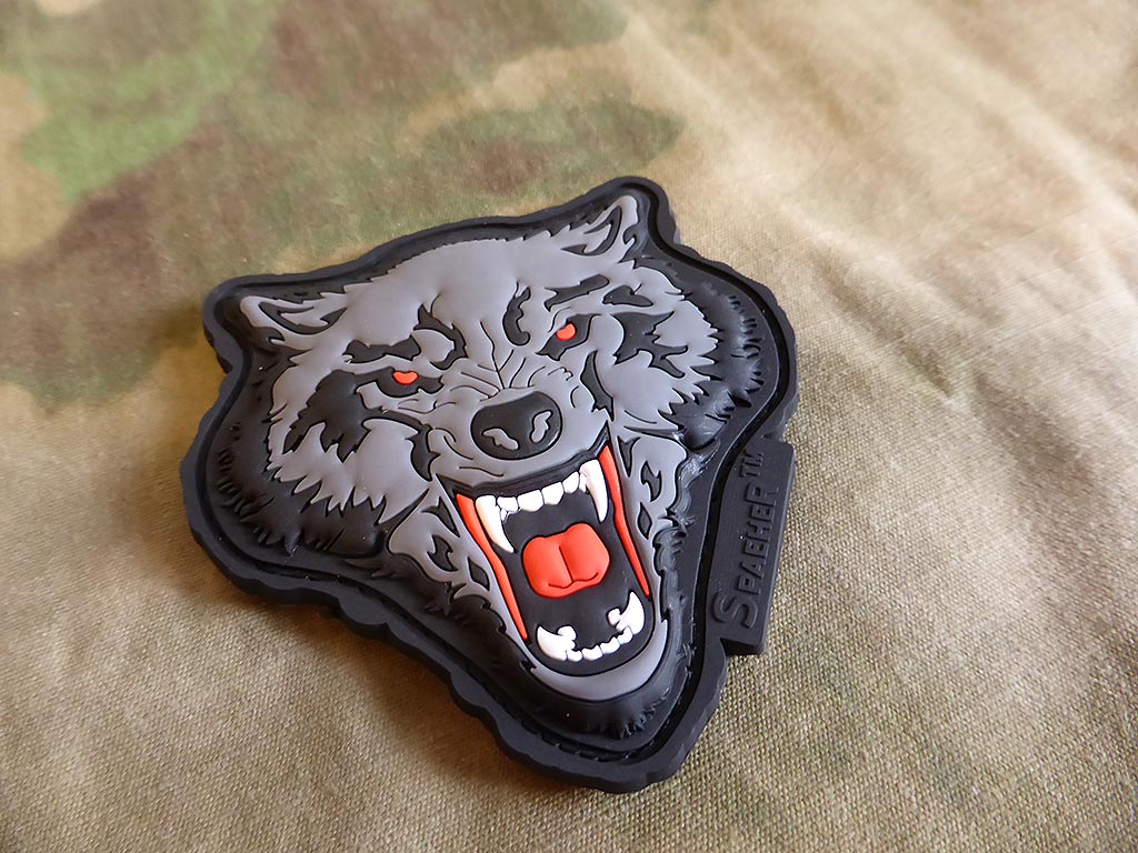 JTG Angry Wolf Head Patch, rouge-gris / JTG 3D Rubber Patch