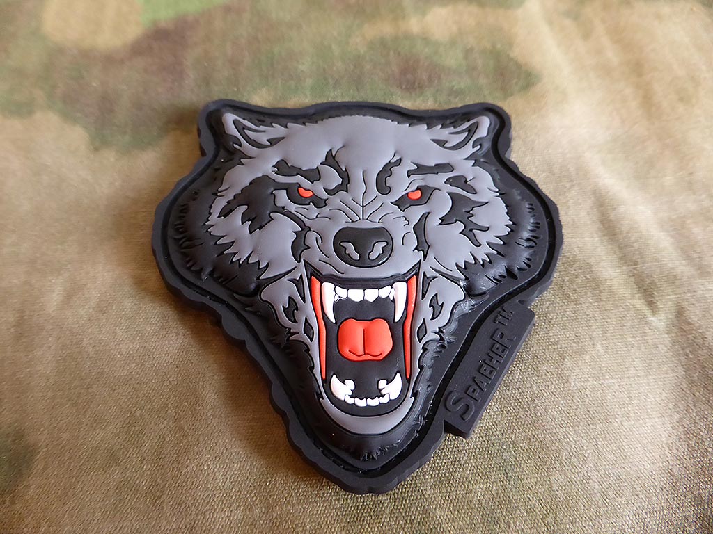 JTG Angry Wolf Head Patch, rouge-gris / JTG 3D Rubber Patch