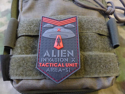 ALIEN INVASION X-Files, Tactical Unit Patch, AREA-51, rot / 3D Rubber Patch