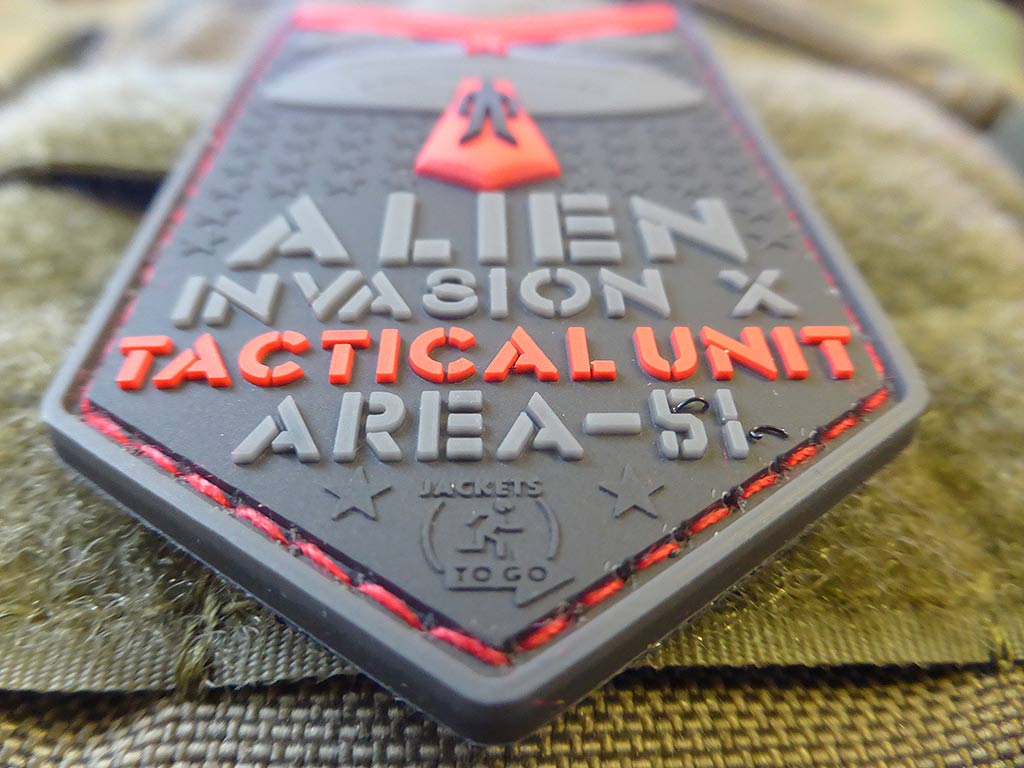 ALIEN INVASION X-Files, Tactical Unit Patch, AREA-51, red / 3D Rubber Patch