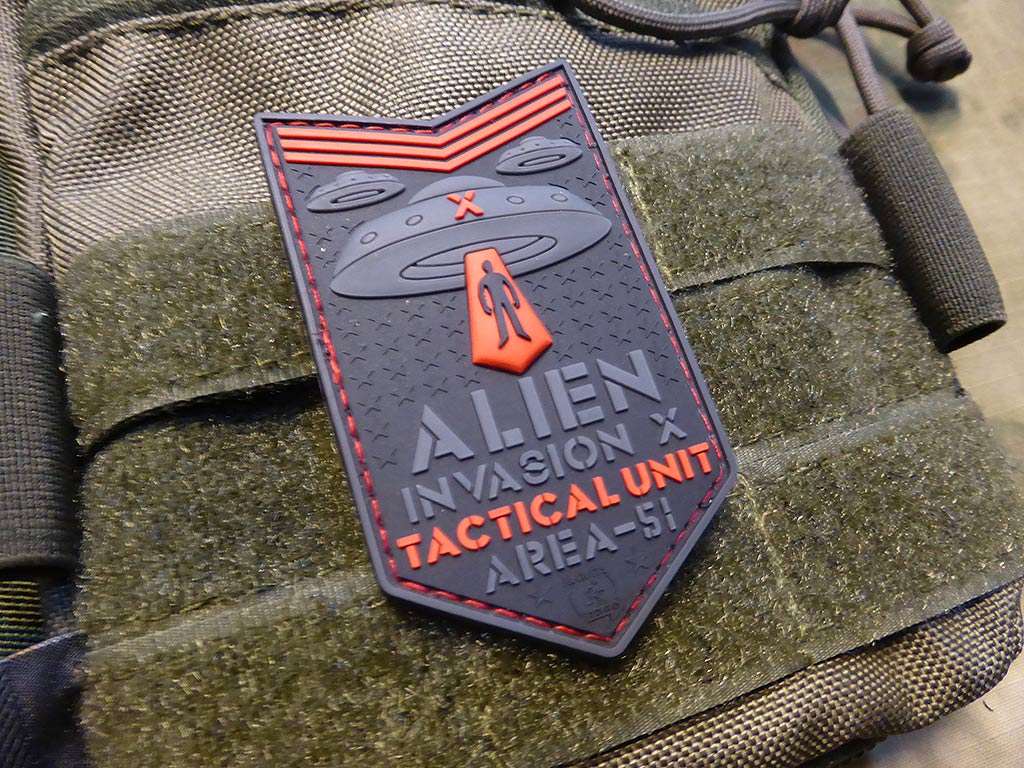 ALIEN INVASION X-Files, Tactical Unit Patch, AREA-51, red / 3D Rubber Patch