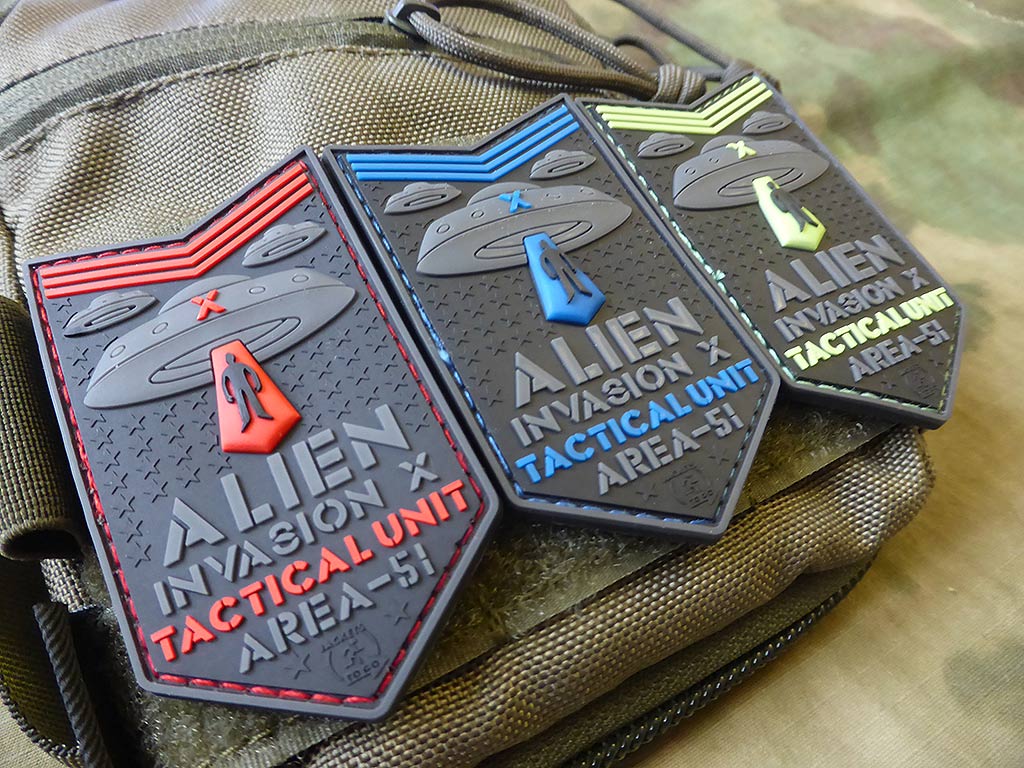 ALIEN INVASION X-Files, Tactical Unit Patch, AREA-51, red / 3D Rubber Patch