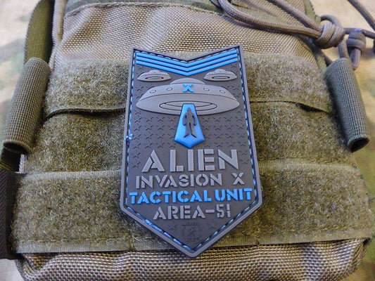 ALIEN INVASION X-Files, Tactical Unit Patch, AREA-51, blue / 3D Rubber Patch