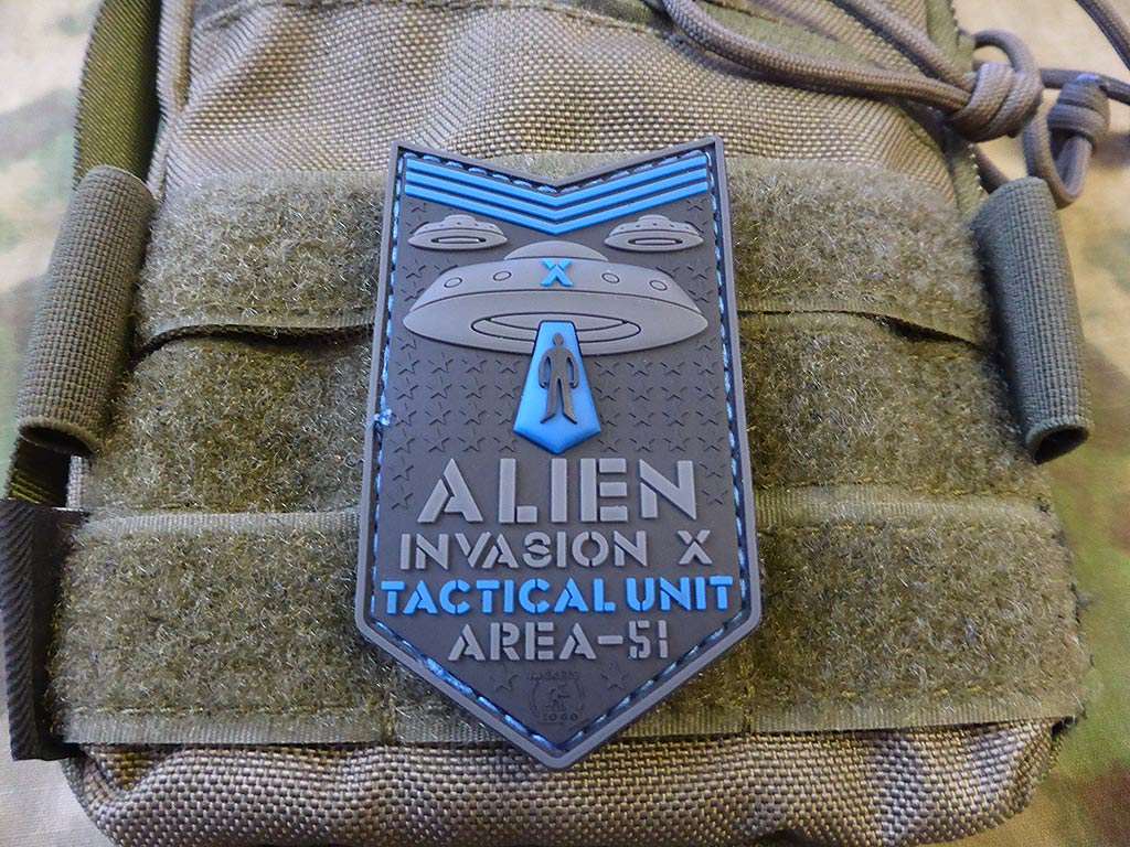 ALIEN INVASION X-Files, Tactical Unit Patch, AREA-51, blue / 3D Rubber Patch