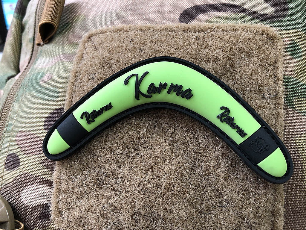 Karma Returns Boomerang Patch, limegreen / 3D Rubber
