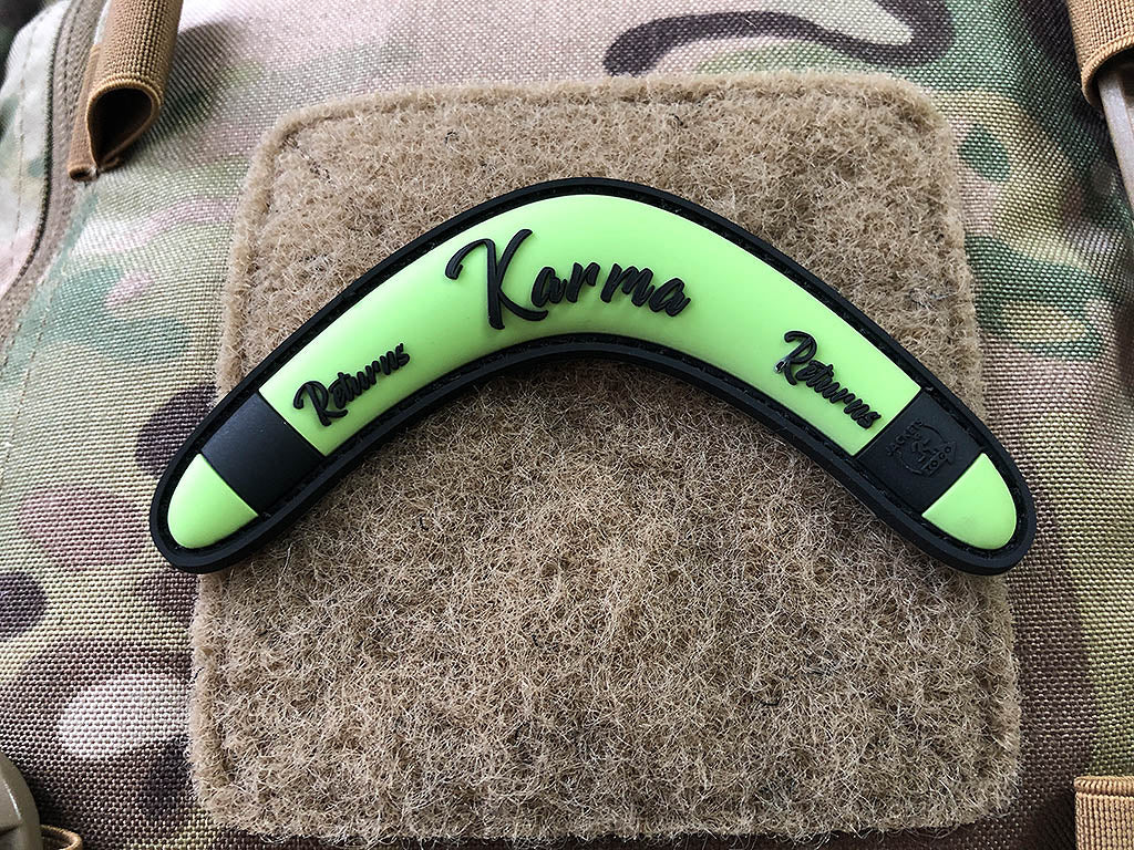 Karma Returns Boomerang Patch, limegreen / 3D Rubber