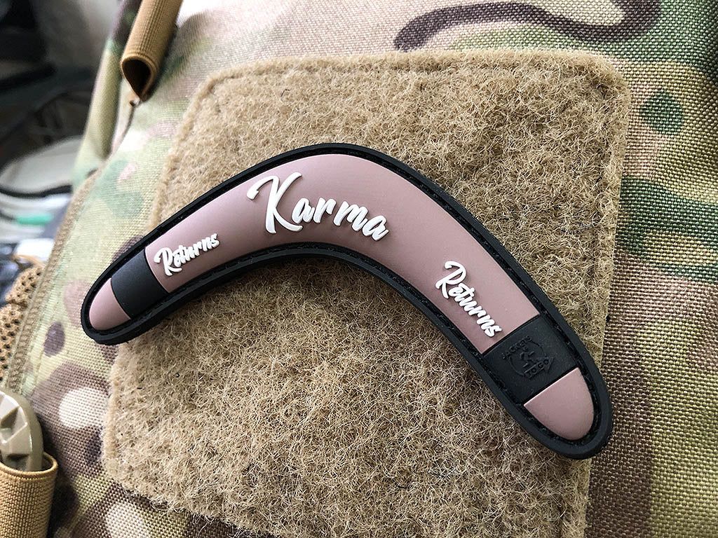 Karma Returns Boomerang Patch, coffe brown / 3D Rubber