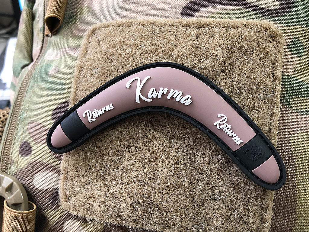 Karma Returns Boomerang Patch, coffe brown / 3D Rubber