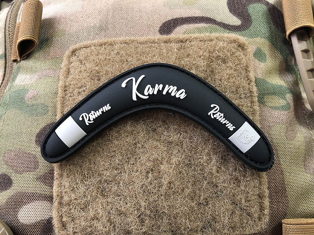 Karma Returns Boomerang Patch, black / 3D Rubber