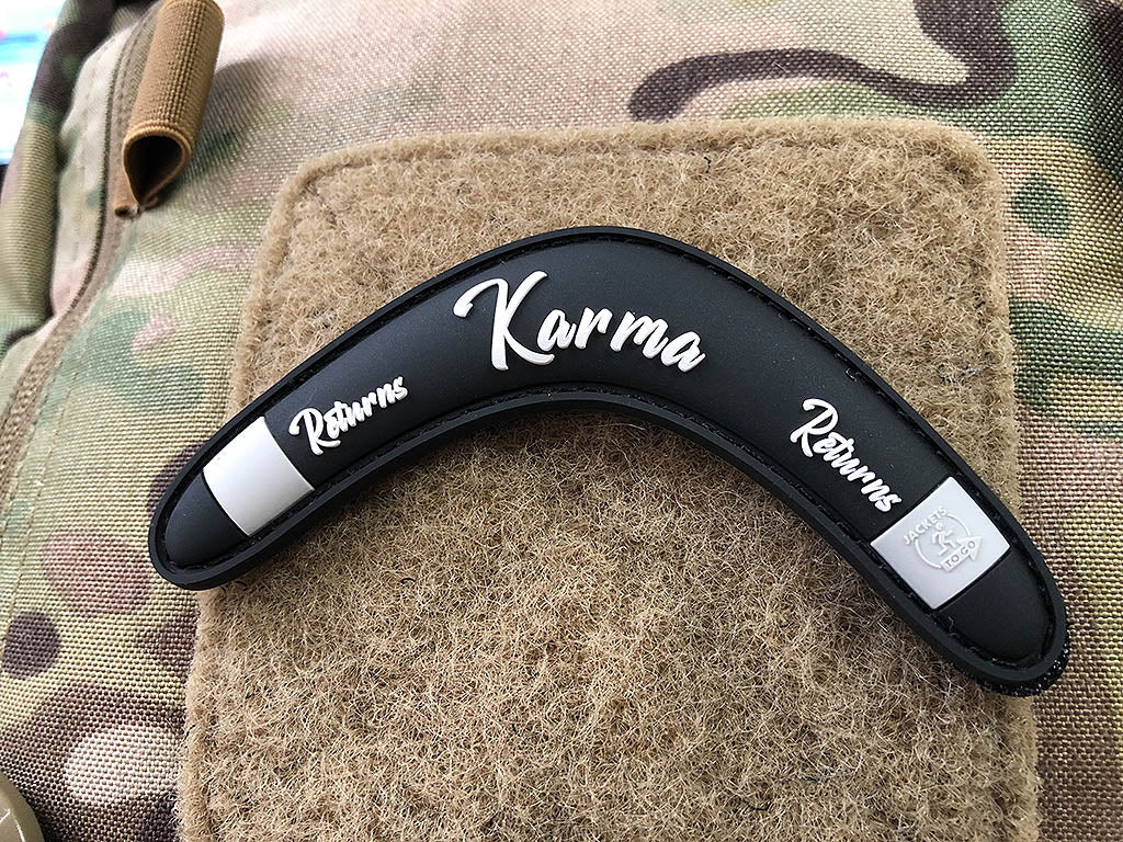 Karma Returns Boomerang Patch, black / 3D Rubber - Patch Snatched