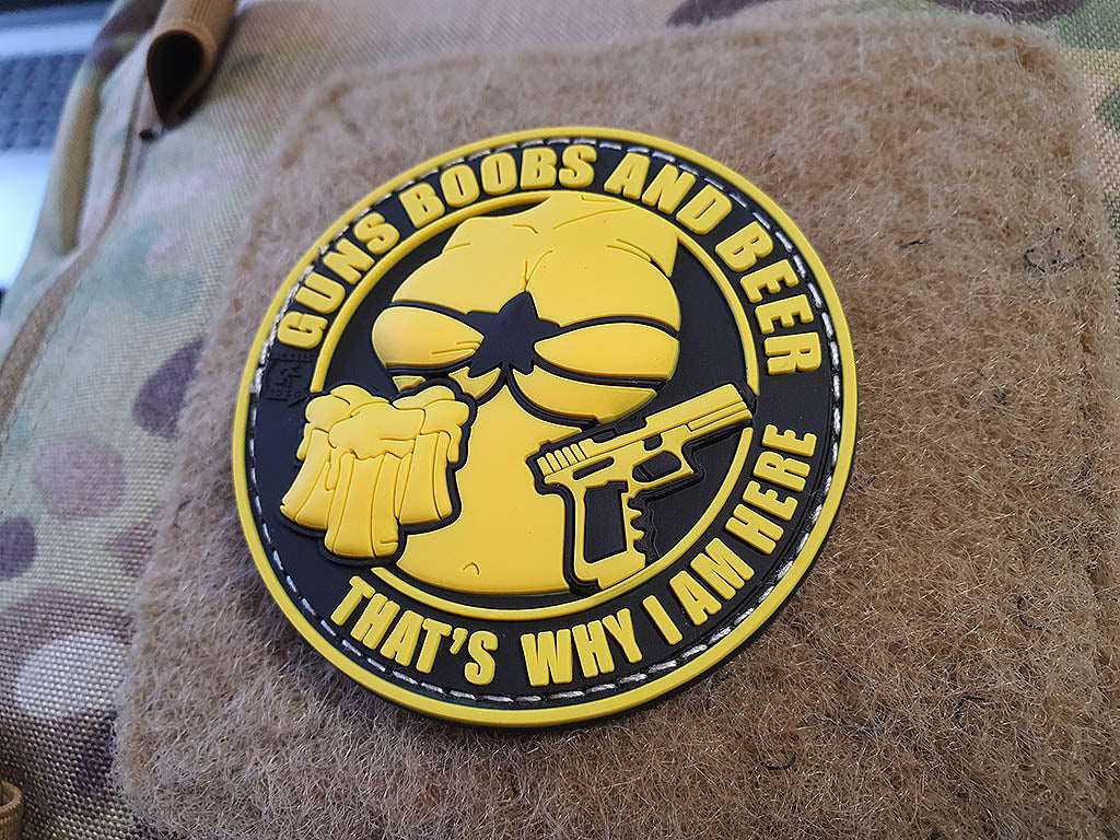 Guns Boobs and Beer Patch, yellow / 3D Rubber Patch