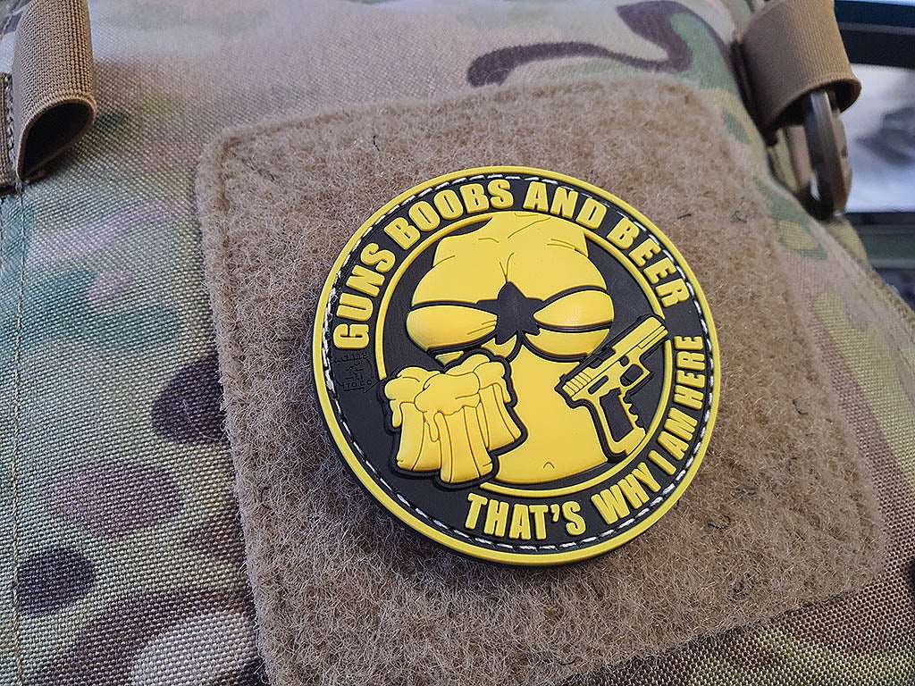 Guns Boobs and Beer Patch, yellow / 3D Rubber Patch