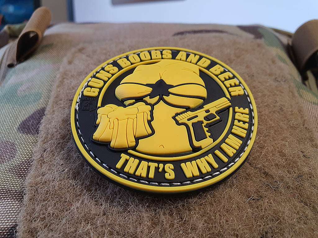 Guns Boobs and Beer Patch, yellow / 3D Rubber Patch