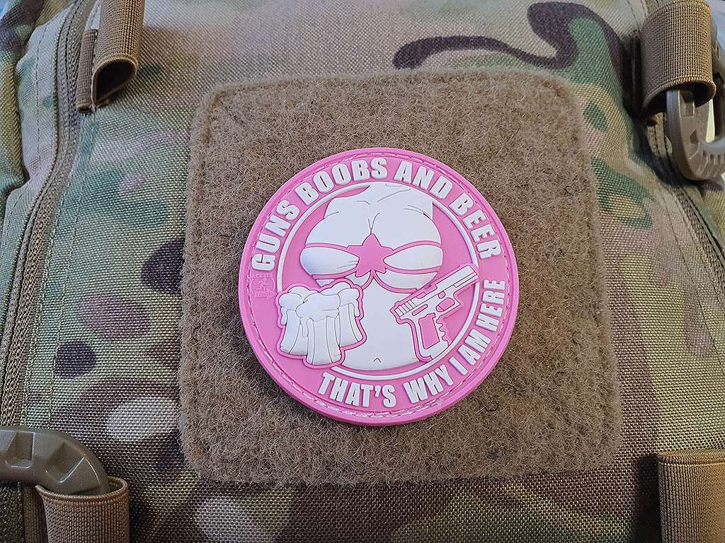 Guns Boobs and Beer Patch, pink / 3D Rubber patch