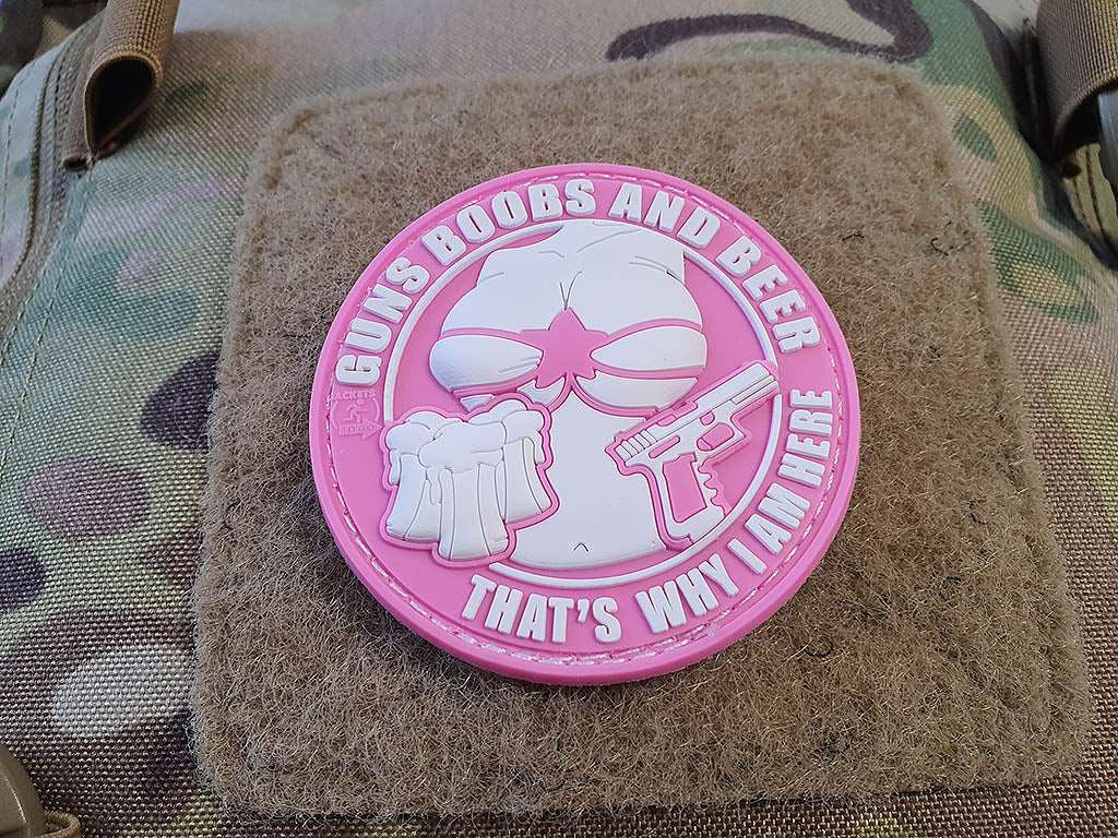 Guns Boobs and Beer Patch, pink / 3D Rubber patch