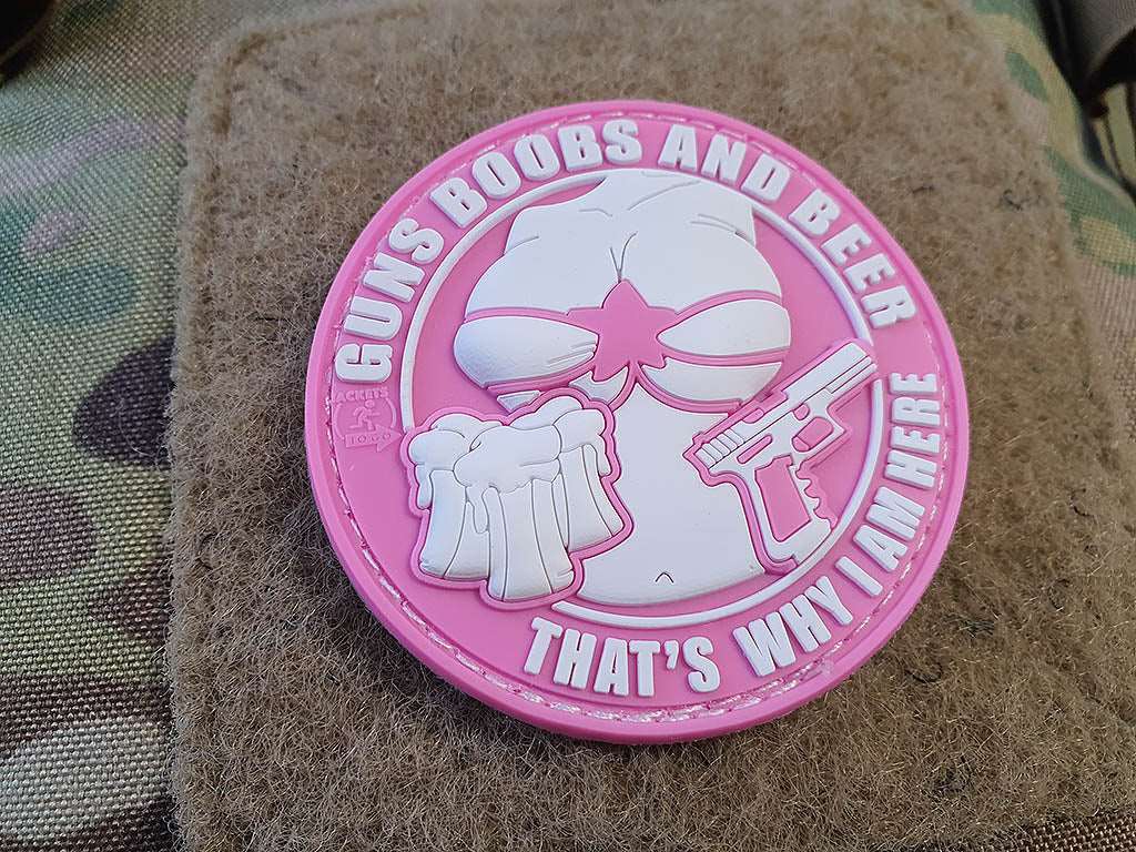 Guns Boobs and Beer Patch, pink / 3D Rubber patch