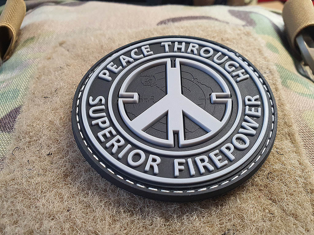 Peace Patch, "PEACE THROUGH SUPERIOR FIREPOWER", swat, 3D Rubber Patch - Patch Snatched