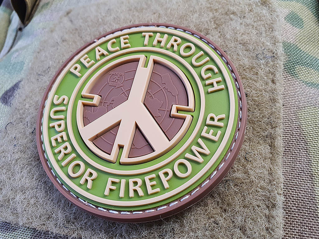 Peace Patch, "PEACE THROUGH SUPERIOR FIREPOWER", multicam, 3D Rubber Patch - Patch Snatched