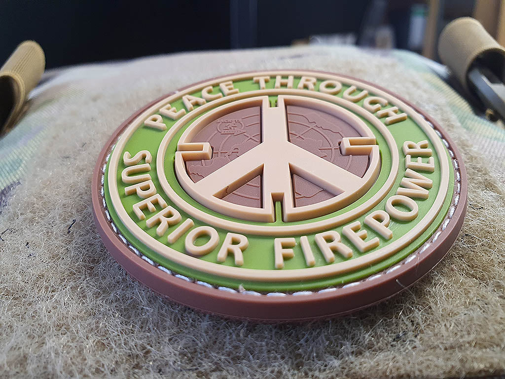 Peace Patch, "PEACE THROUGH SUPERIOR FIREPOWER", multicam, 3D Rubber Patch - Patch Snatched