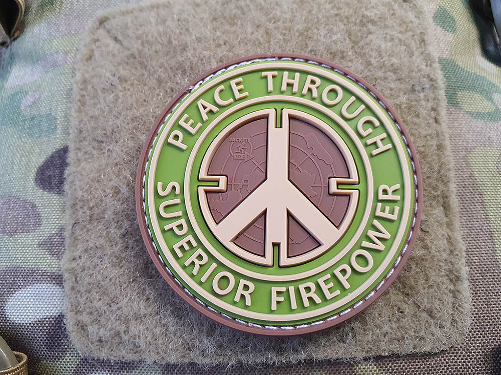 Peace Patch, "PEACE THROUGH SUPERIOR FIREPOWER", multicam, 3D Rubber Patch - Patch Snatched