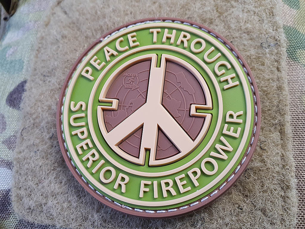 Peace Patch, "PEACE THROUGH SUPERIOR FIREPOWER", multicam, 3D Rubber Patch - Patch Snatched