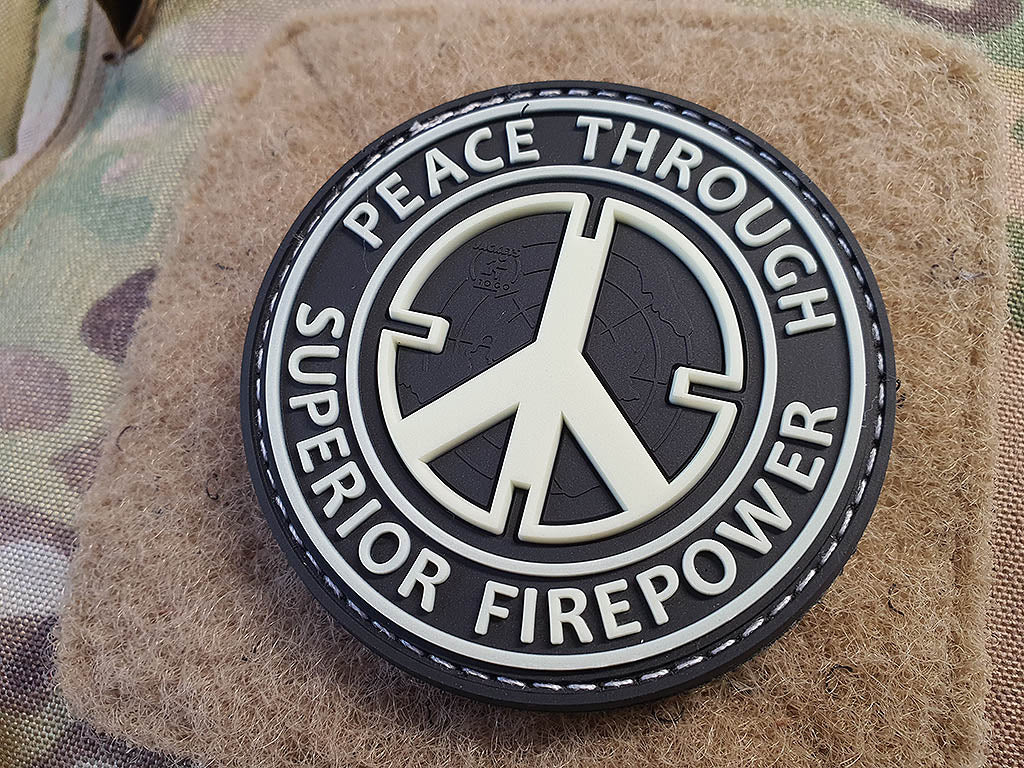 Peace Patch, "PEACE THROUGH SUPERIOR FIREPOWER", gid, 3D Rubber Patch - Patch Snatched