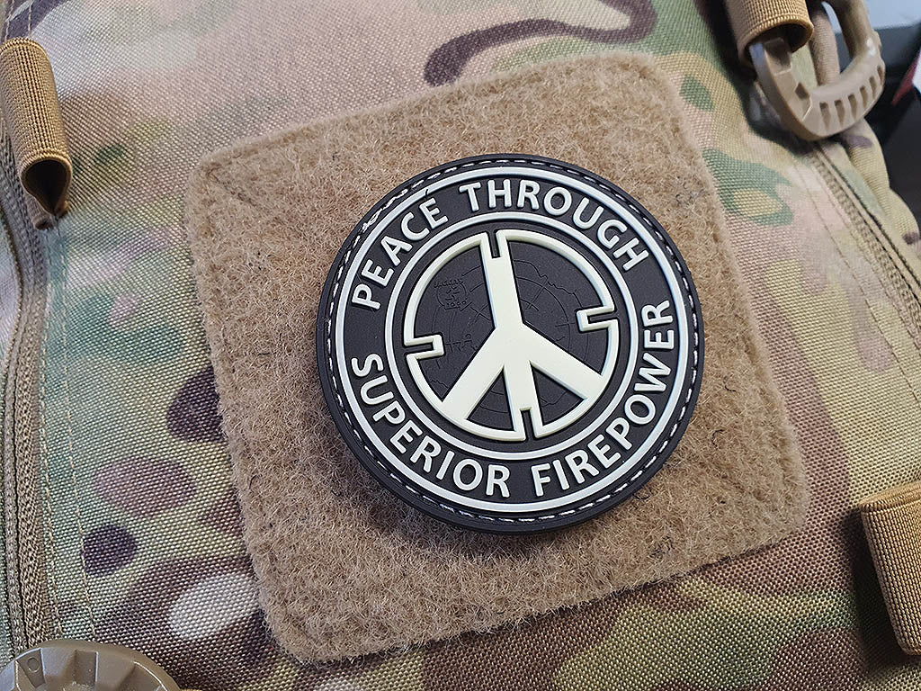 Peace Patch, "PEACE THROUGH SUPERIOR FIREPOWER", gid, 3D Rubber Patch - Patch Snatched