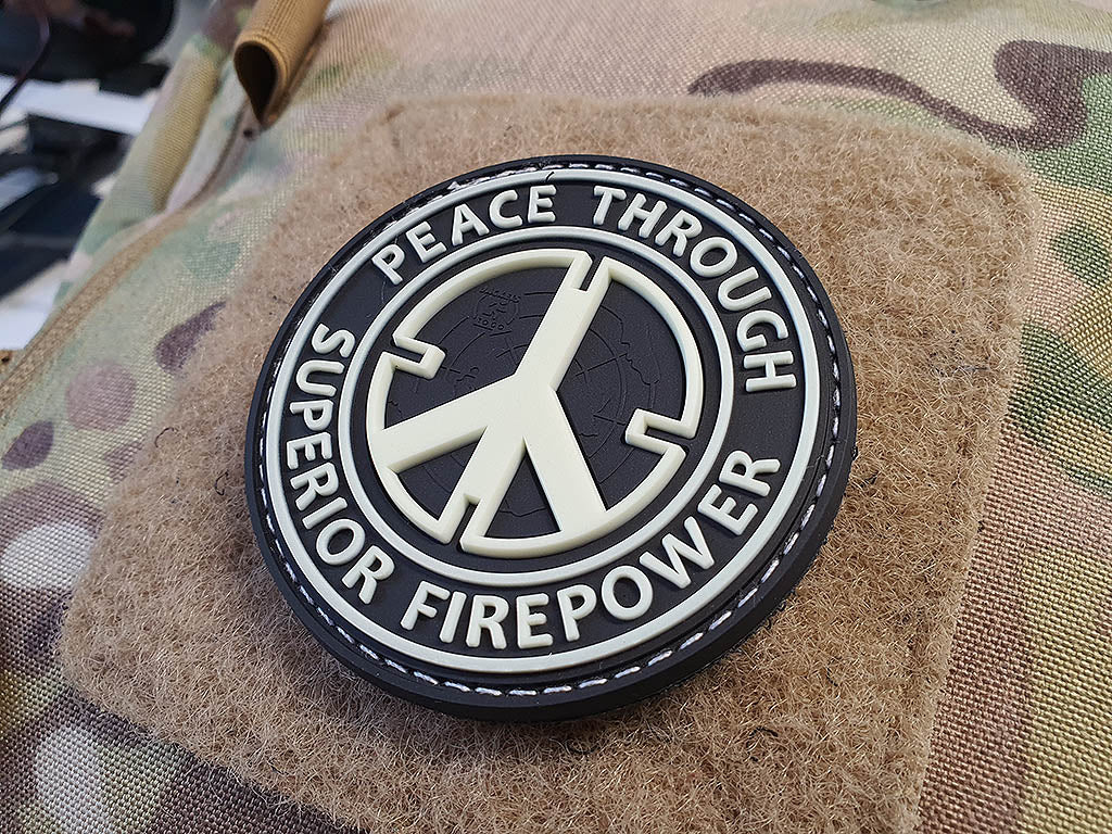 Peace Patch, "PEACE THROUGH SUPERIOR FIREPOWER", gid, 3D Rubber Patch - Patch Snatched