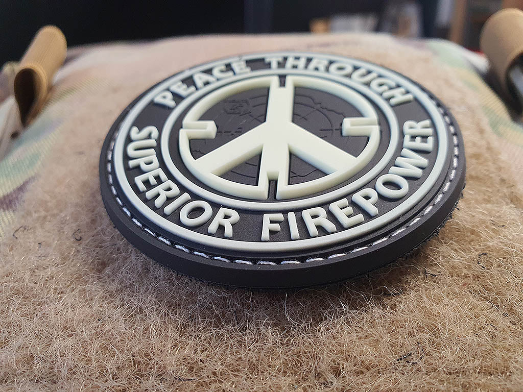 Peace Patch, "PEACE THROUGH SUPERIOR FIREPOWER", gid, 3D Rubber Patch - Patch Snatched