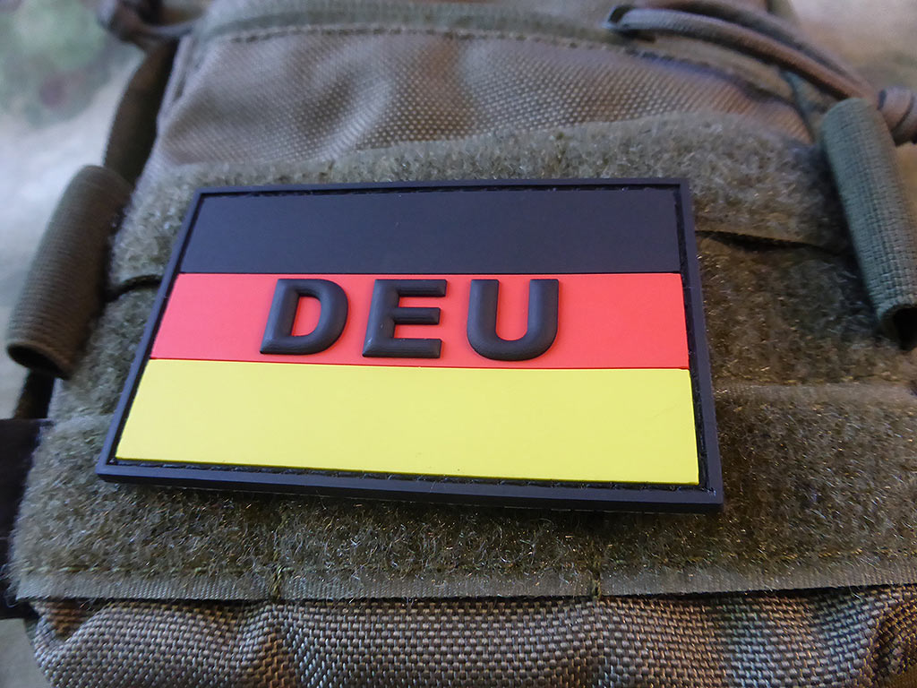 Deutschlandflagge - Patch, mit DEU Kürzel, vollfarbig / 3D Rubber Patch