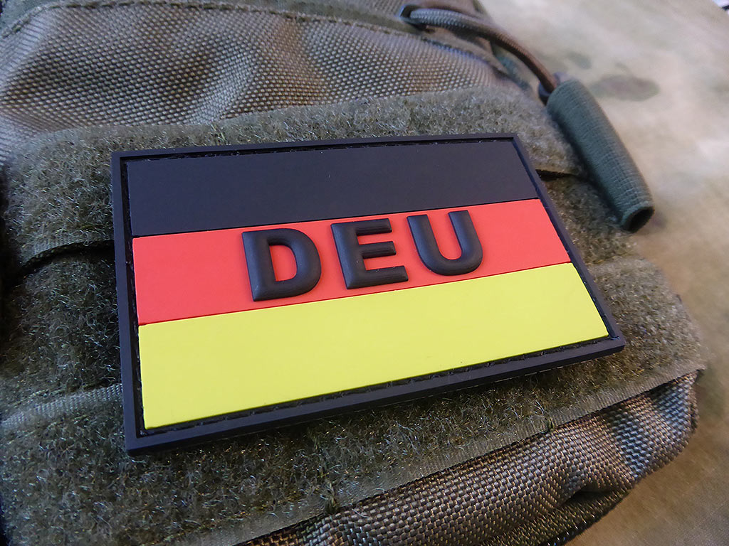 Deutschlandflagge - Patch, mit DEU Kürzel, vollfarbig / 3D Rubber Patch