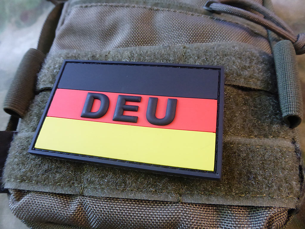 Deutschlandflagge - Patch, mit DEU Kürzel, vollfarbig / 3D Rubber Patch