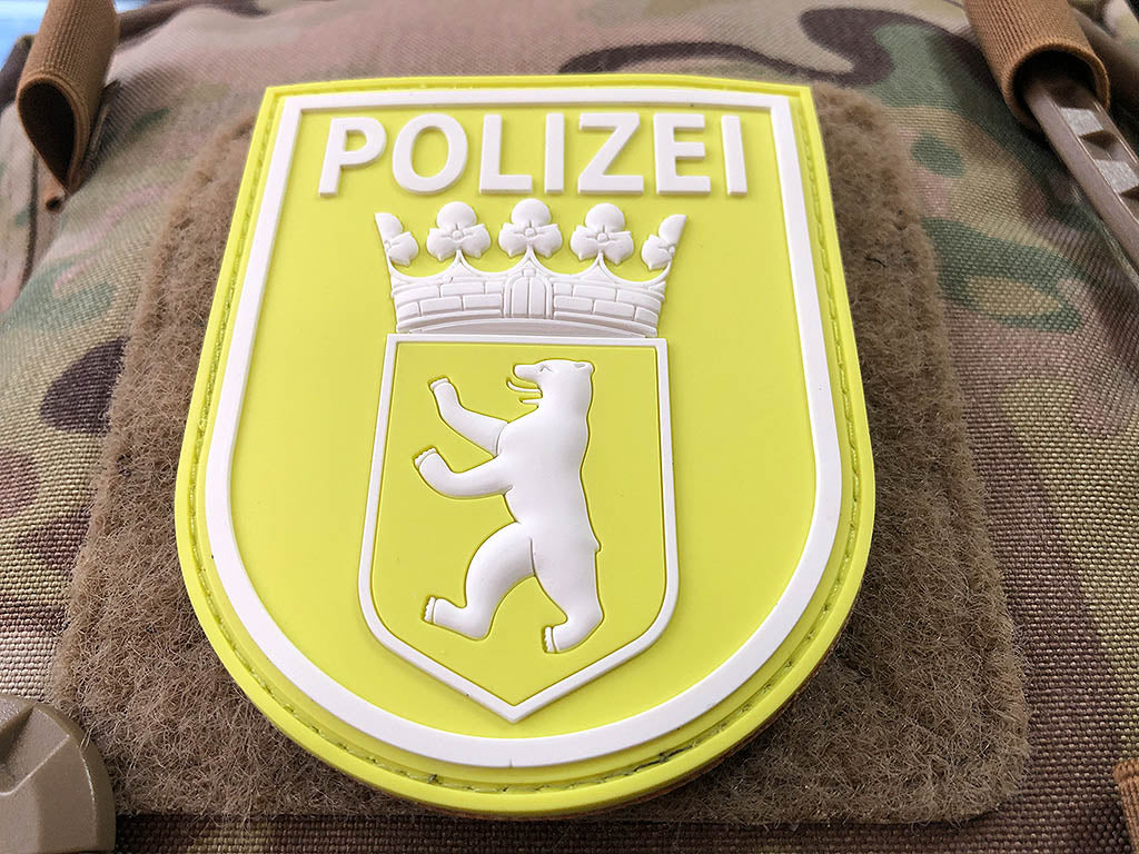 Ärmelabzeichen Polizei Berlin Patch, signalgelb / weiss nachleuchtend / 3D Rubber patch