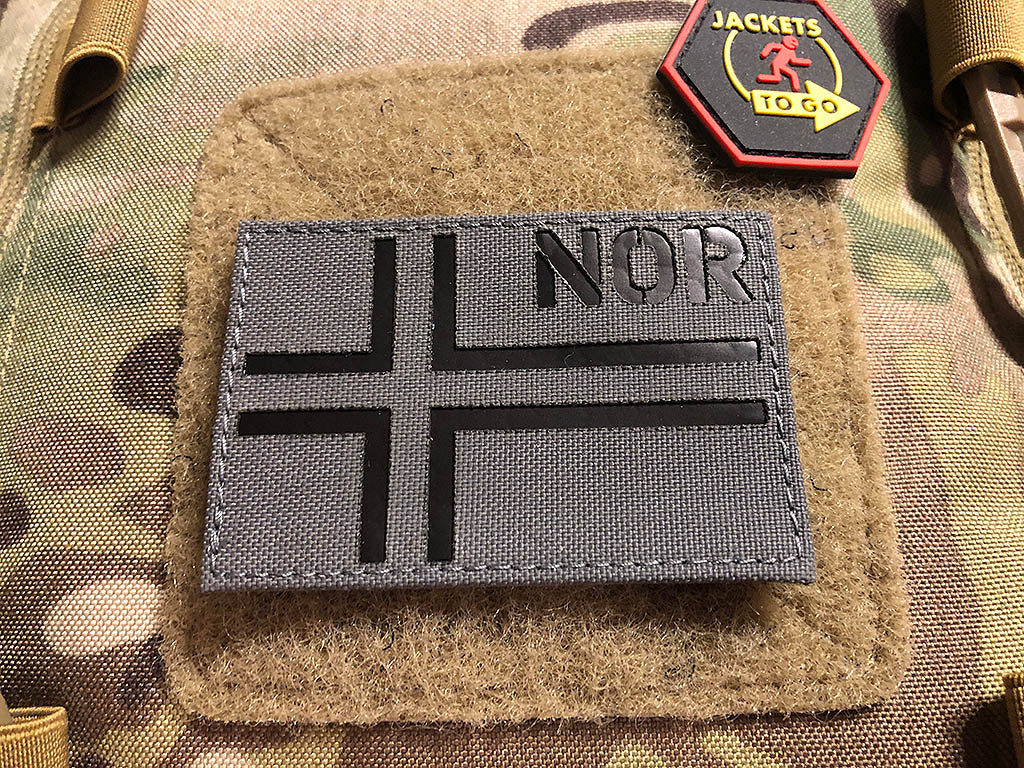 Drapeau de la Norvège - Patch IR / infrarouge avec code pays NOR - Cordura Lasercut, gris, MILSPEC IR TAB, sur mesure