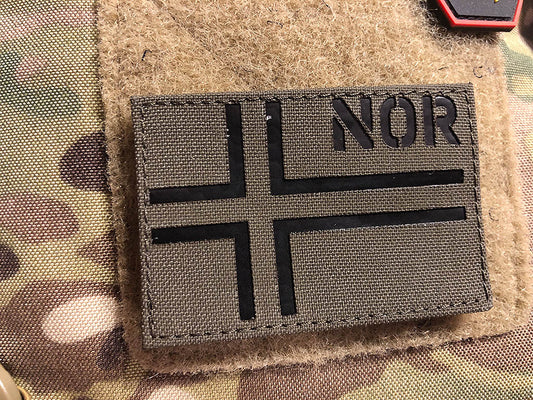 Norwegenflagge - IR / Infrarot Patch mit NOR Länderkennung - Cordura Lasercut, steingrau-oliv, MILSPEC IR TAB, Sonderanfertigung