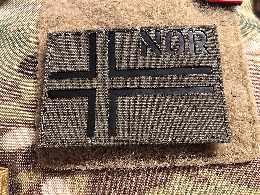 Norwegenflagge - IR / Infrarot Patch mit NOR Länderkennung - Cordura Lasercut, steingrau-oliv, MILSPEC IR TAB, custom made