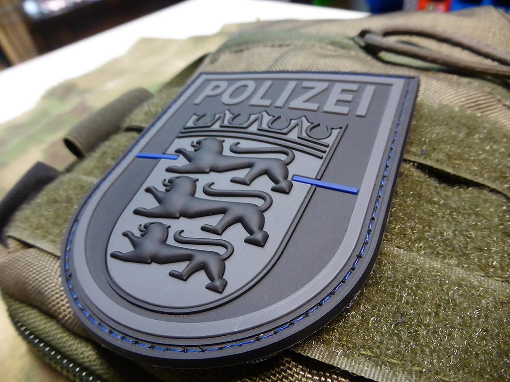 Ärmelabzeichen Polizei Baden-Württemberg, blackops, Thin Blue Line, special edition / 3D Rubber Patch