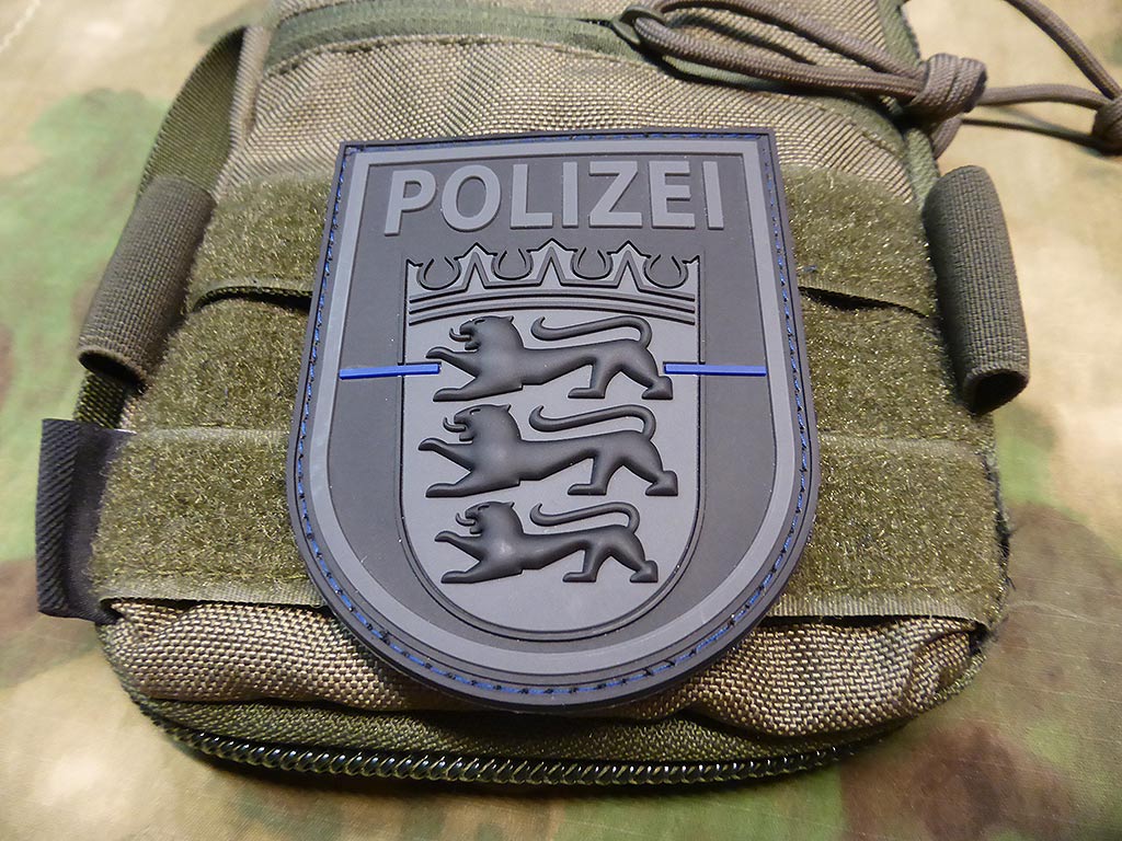 Ärmelabzeichen Polizei Baden-Württemberg, blackops, Thin Blue Line, Sonderedition / 3D Rubber Patch