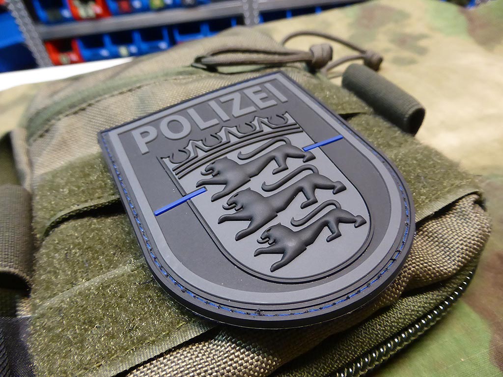 Ärmelabzeichen Polizei Baden-Württemberg, blackops, Thin Blue Line, special edition / 3D Rubber Patch