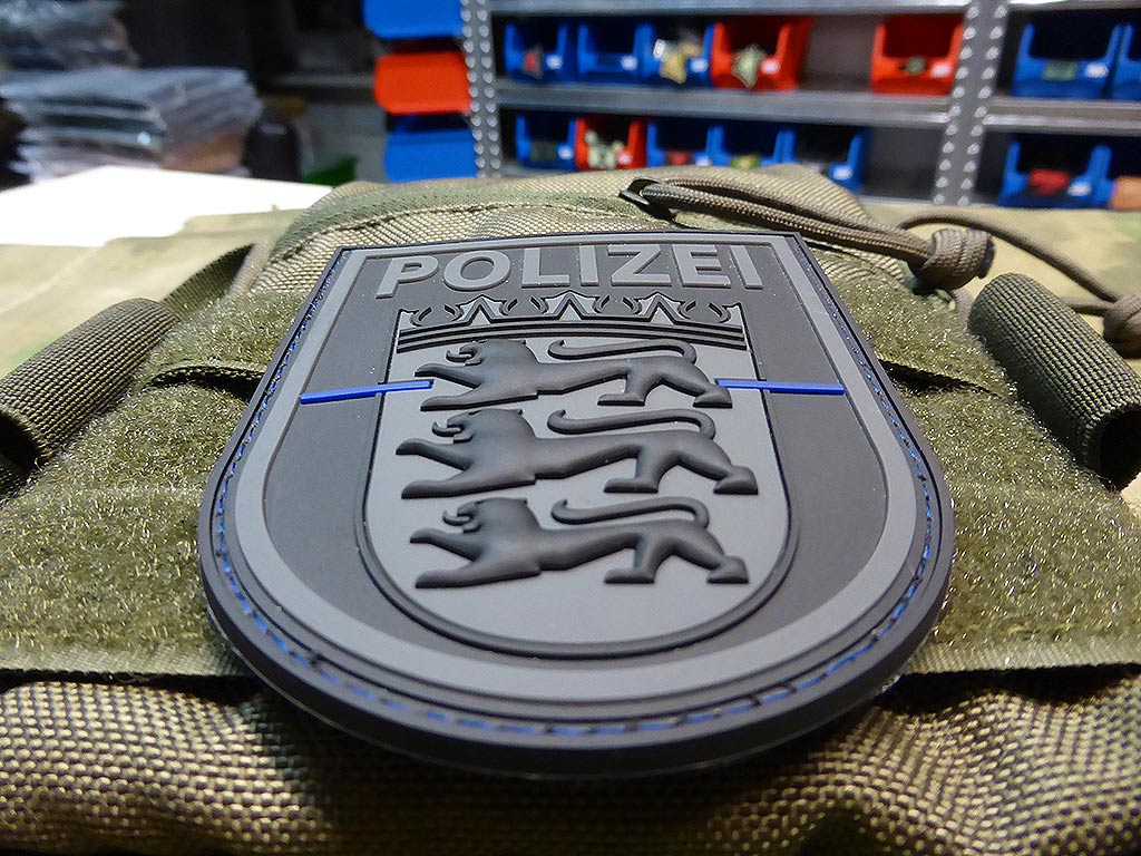 Ärmelabzeichen Polizei Baden-Württemberg, blackops, Thin Blue Line, special edition / 3D Rubber Patch