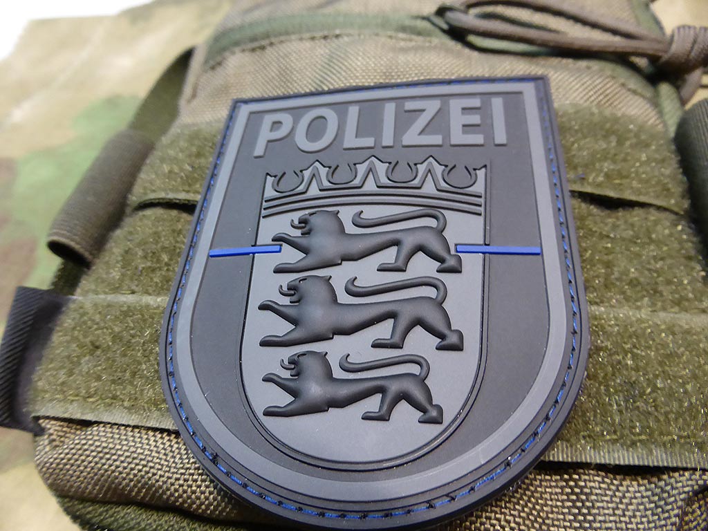 Ärmelabzeichen Polizei Baden-Württemberg, blackops, Thin Blue Line, Sonderedition / 3D Rubber Patch