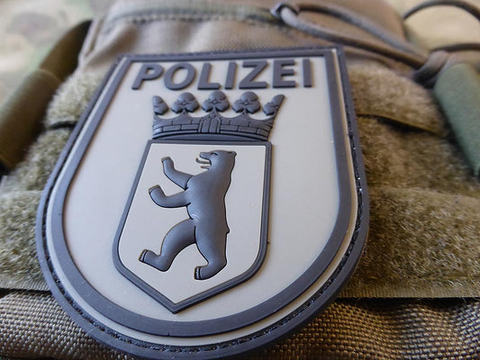 Insigne de manche écusson police Berlin, olive gris pierre / écusson caoutchouc 3D