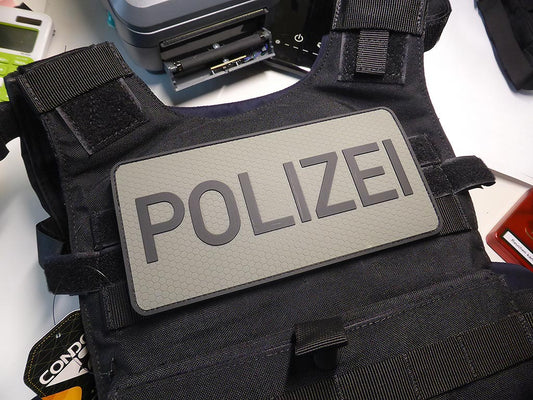 Rückenschild Polizei Patch, steingrau-oliv / 3D Rubber patch