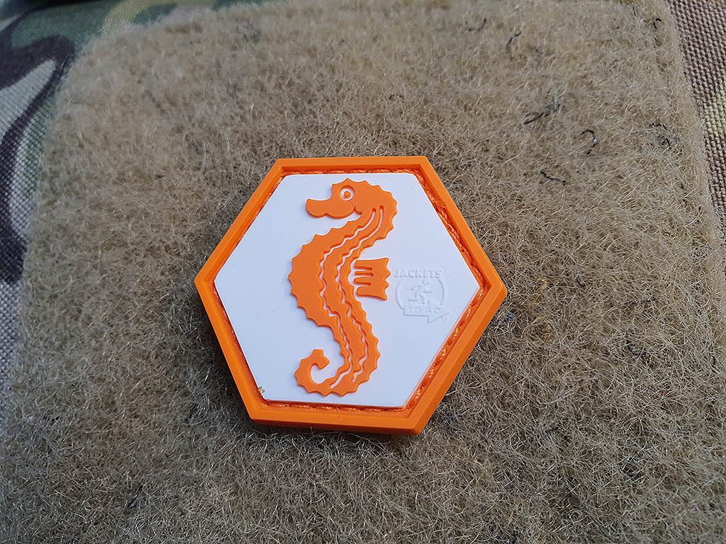 Seepferdchen Patch, fullcolor, Hexagon Patch, 3D Rubber Patch